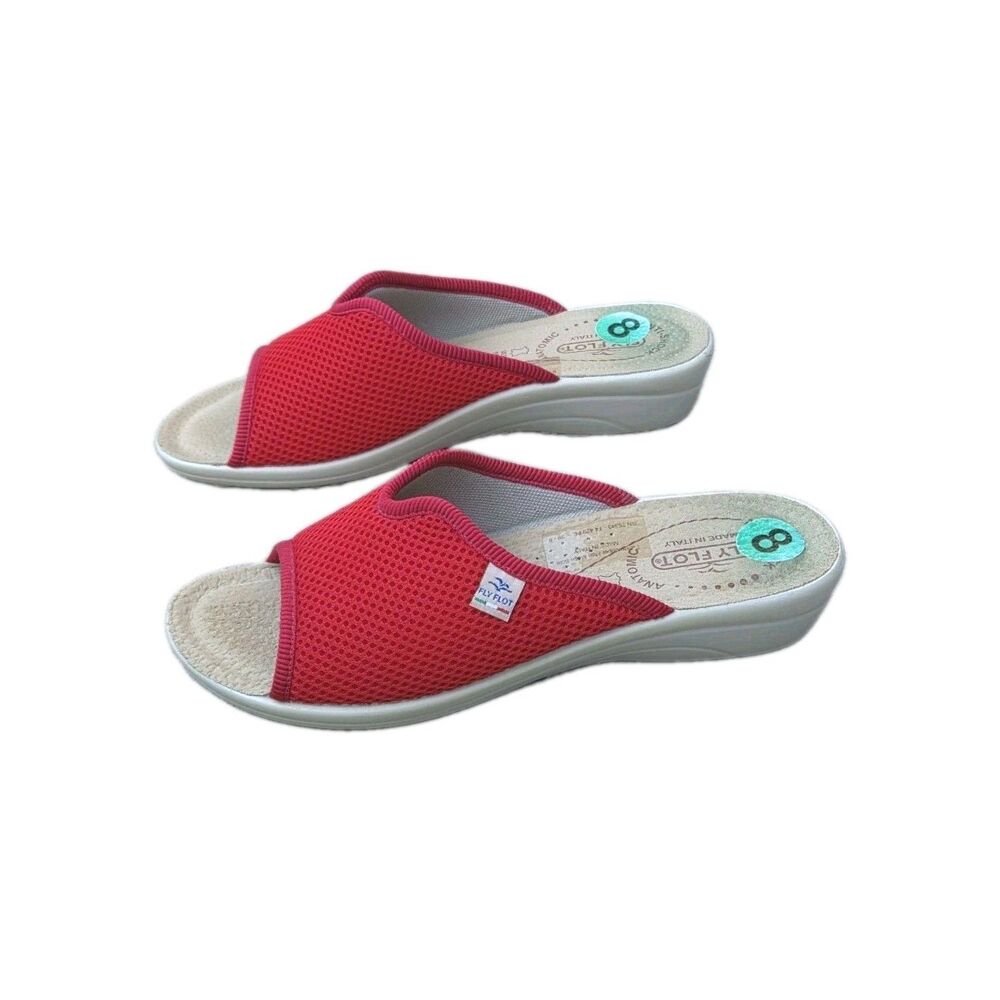 Fly Flot Sandal Shoe Red Mesh Comfort Slip-on Sz 8 EU 39 1.5" Wedge Heel Italy